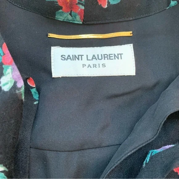 Saint Laurent Lavallière Floral Mini Dress Black NWT Size 38 - Picture 5 of 7